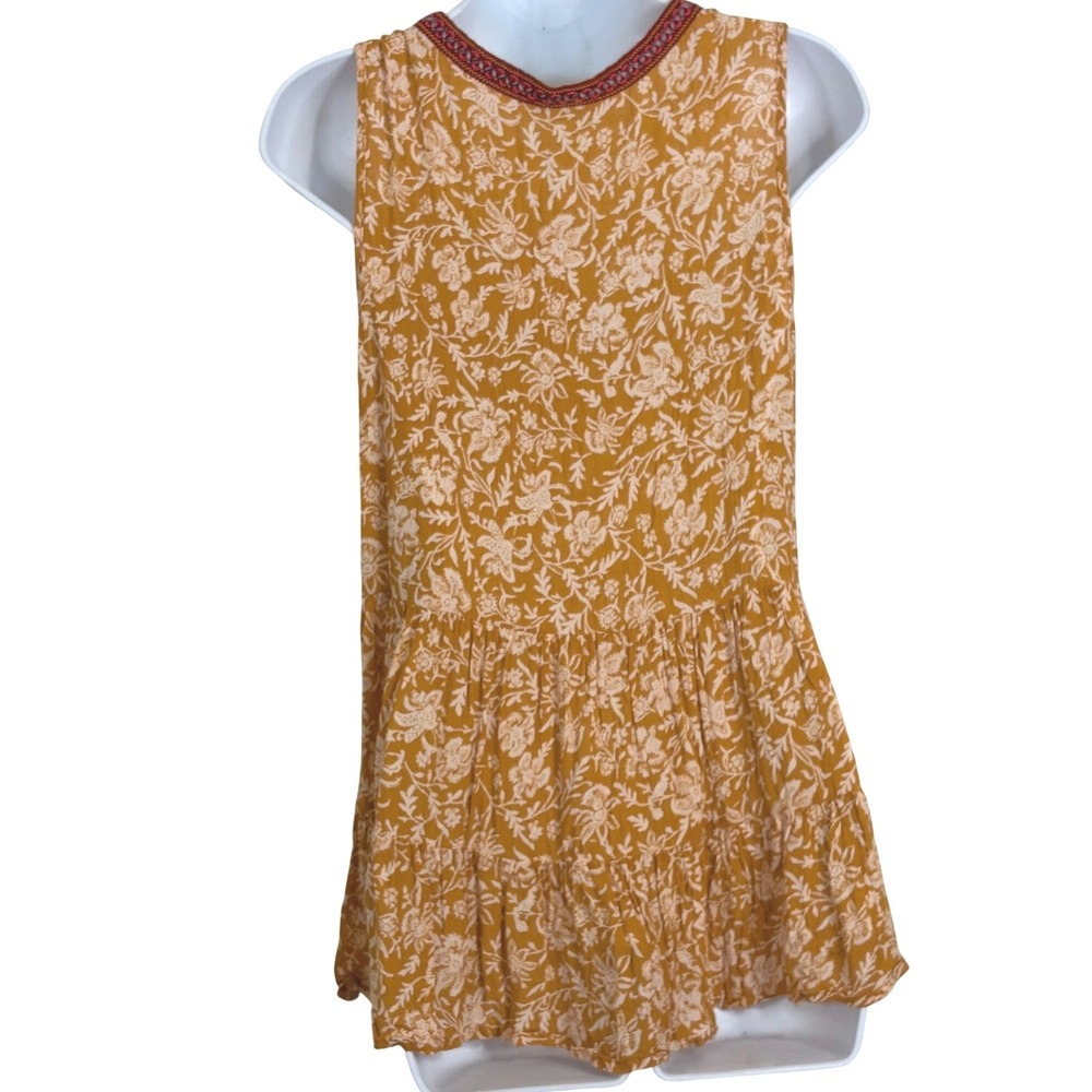 Democracy Womens Floral Boho Tiered Tunic Top Embroidered Mustard Large - Picture 3 of 7
